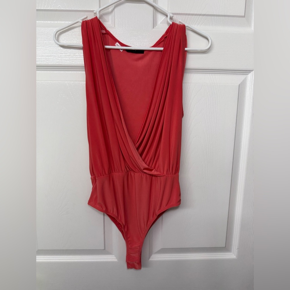 Red Sleeveless Surplice Bodysuit Women’s Size L